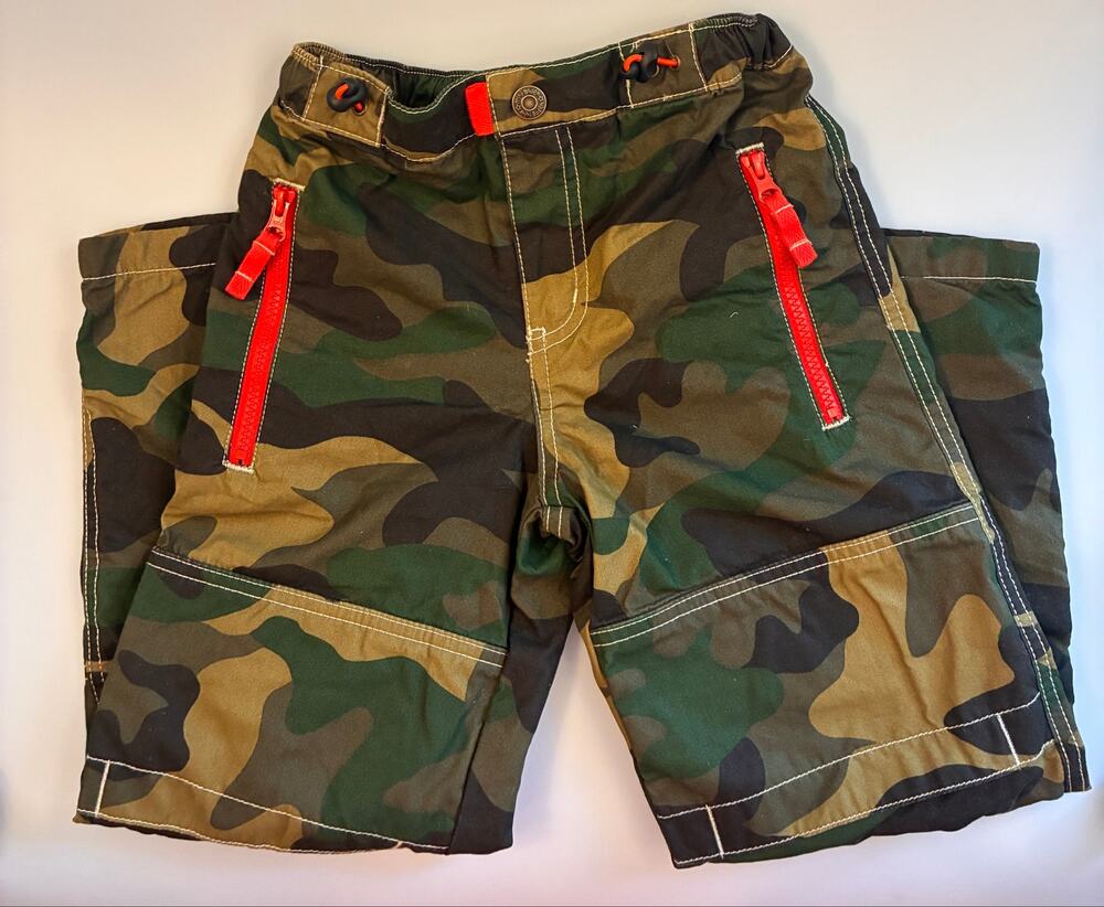 NEW Mini Boden Boys Cosy Lined Skate Cargo Pants Camo Green Orange Size 7Y
